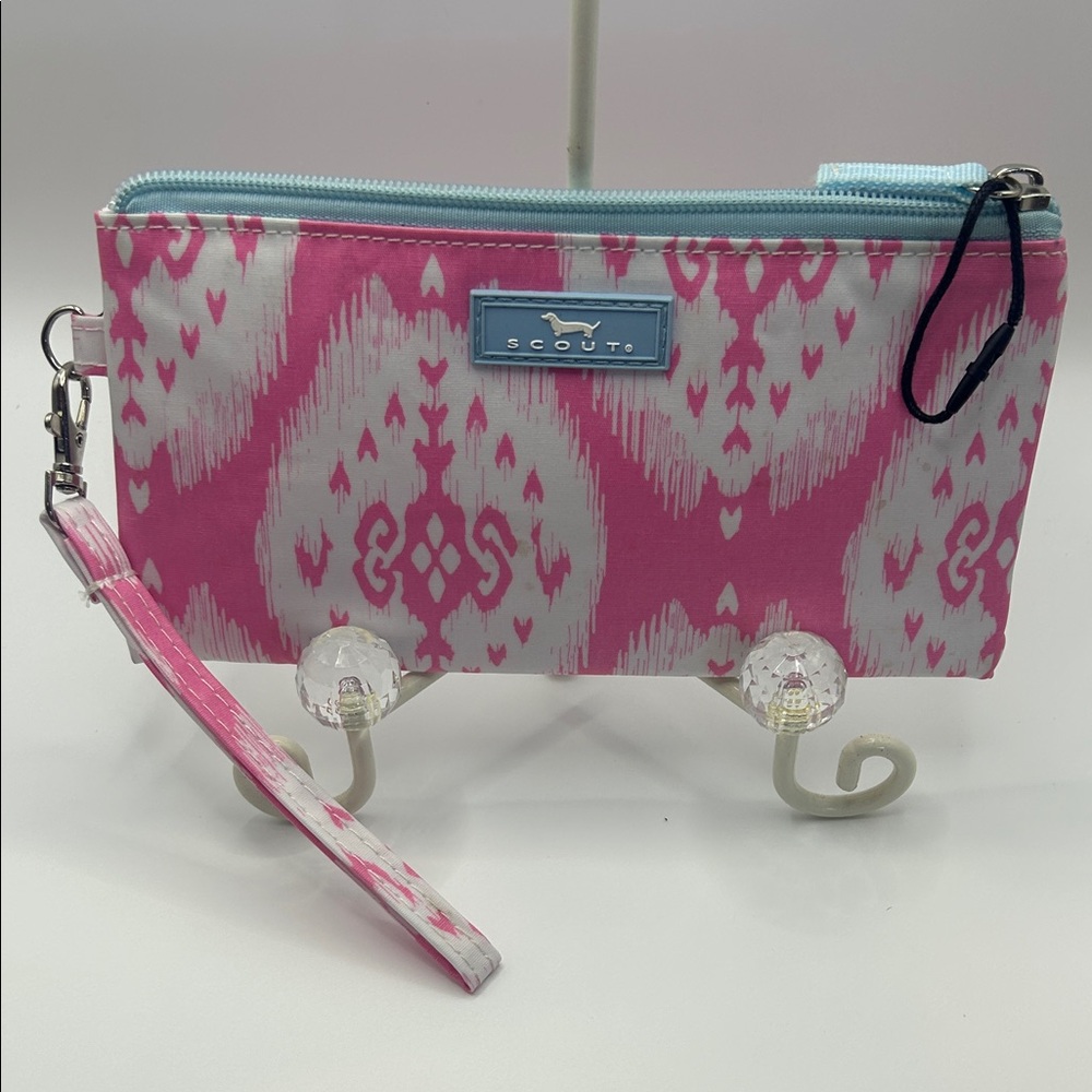 Scout Pink Ikat Wristlet with Light Blue Accents